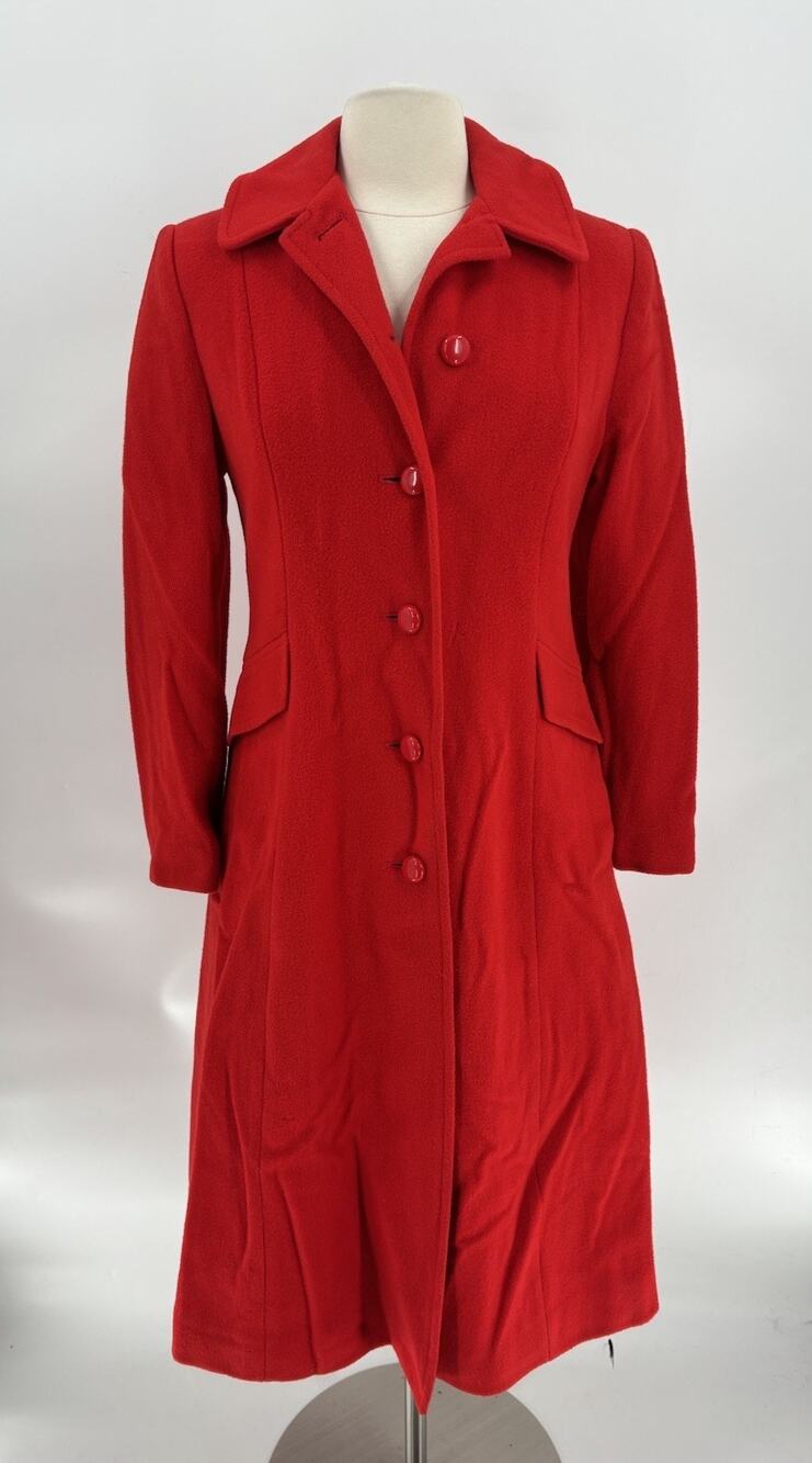 Vintage Montello Mackintosh Coat Mens 8 Red 100% Wool Midi Longline Buttons 80s